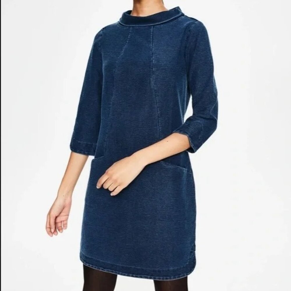 Boden Alexandra Ottoman Denim Stretch 3/4 Sleeve Blue‎ Women's Tunic Dress 4R